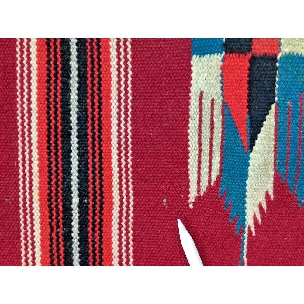 Hand Woven Southwest Wool Table Runner Wall Art Rug Red Geometric 13